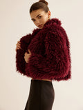 Cropped Faux Fur Coat in Burgundy — Svelte Chic