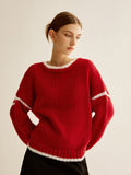 Crew Neck Contrast Binding Sweatshirt in Red — Svelte Chic
