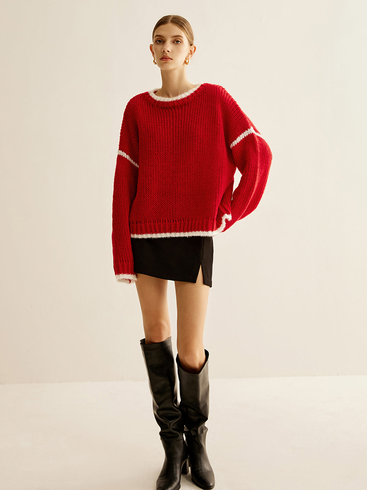 Crew Neck Contrast Binding Sweatshirt — Svelte Chic
