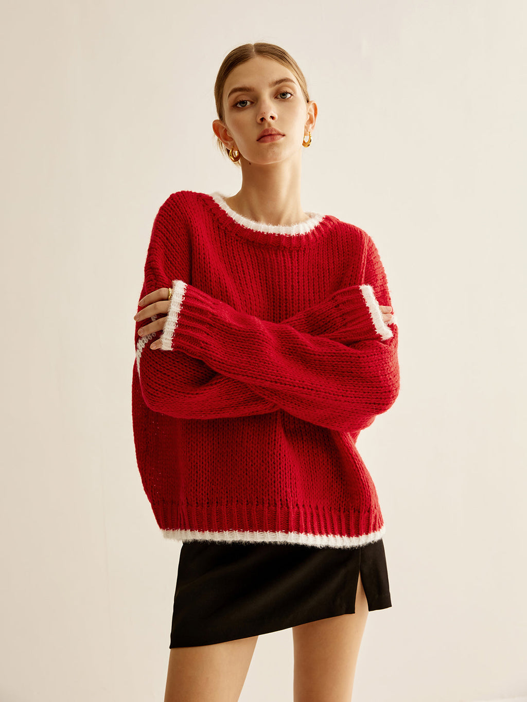 Crew Neck Contrast Binding Sweatshirt — Svelte Chic