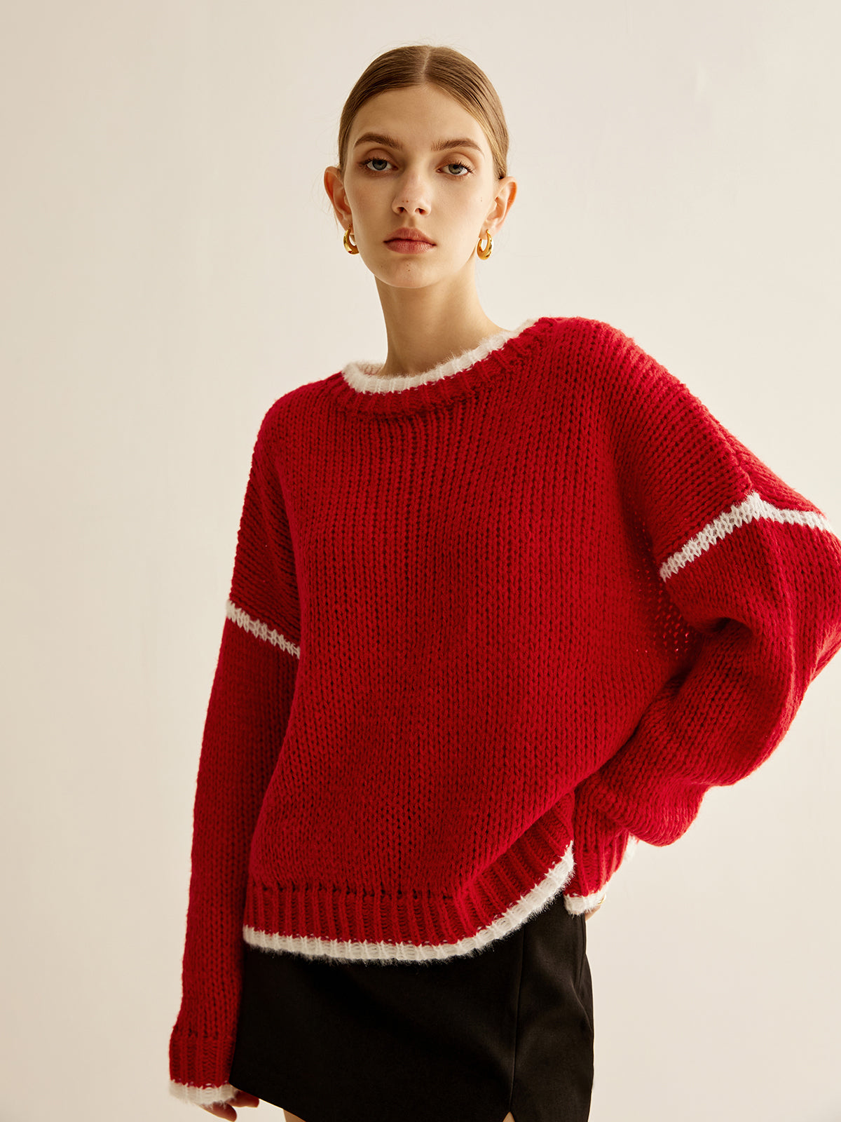 Crew Neck Contrast Binding Sweatshirt — Svelte Chic