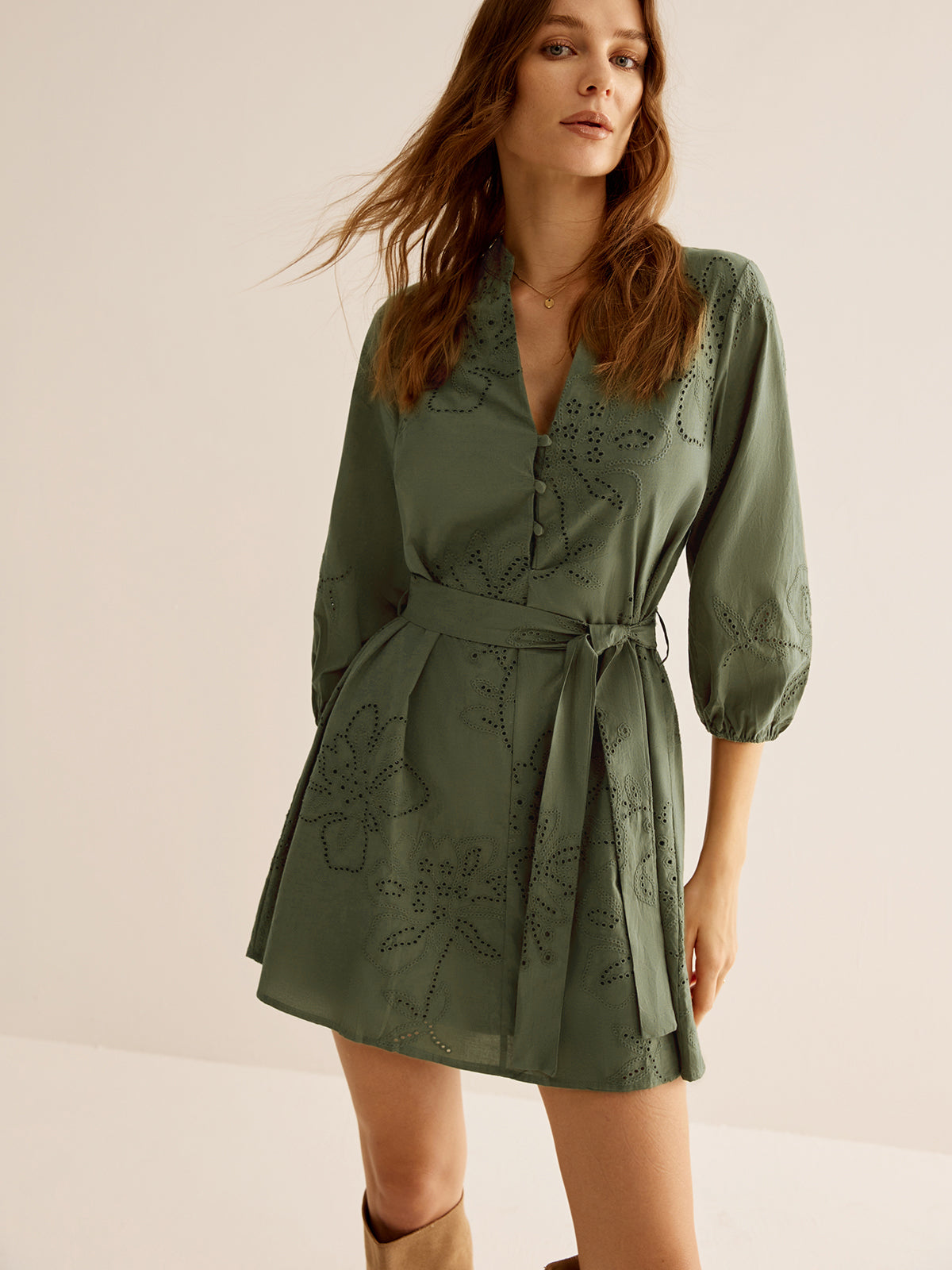 Cotton Bohème Embroidered Belted Dress — Svelte Chic