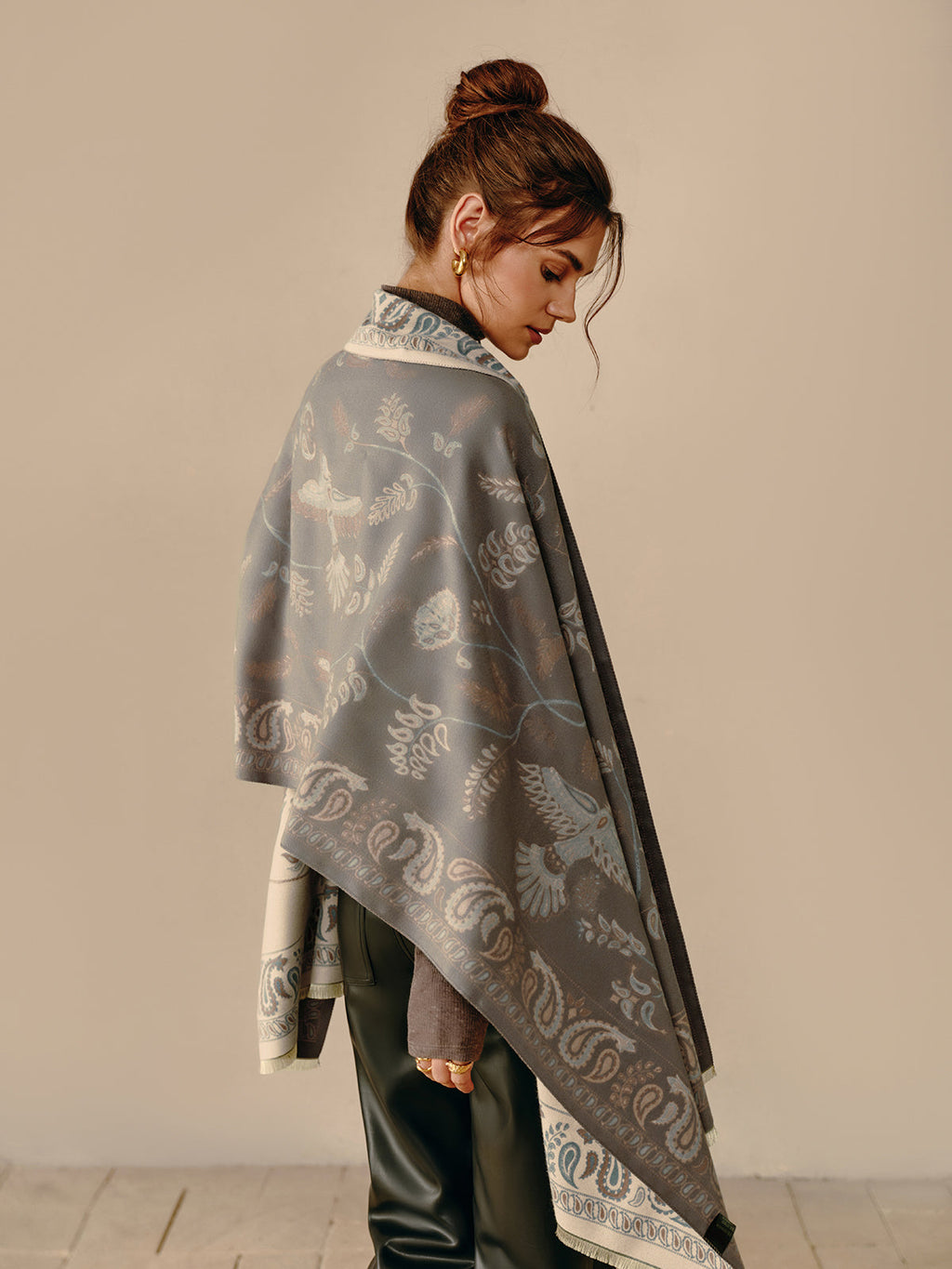 Reversible Large Floral Scarf in Brown — Svelte Chic