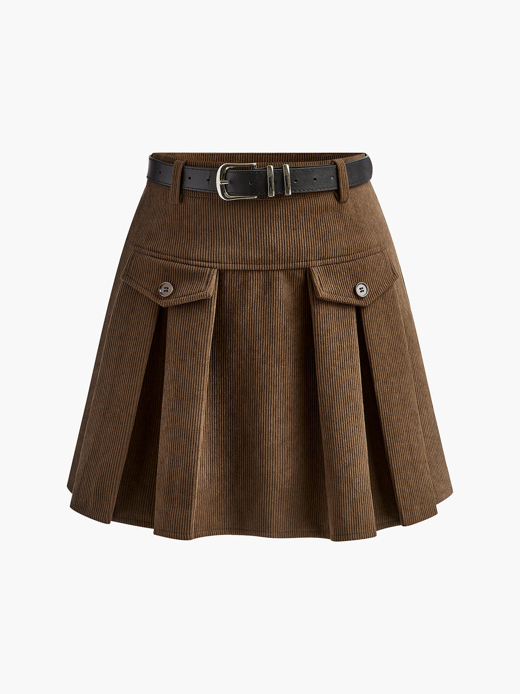 Corduroy Belted Mini Skirt in Light Brown — Svelte Chic