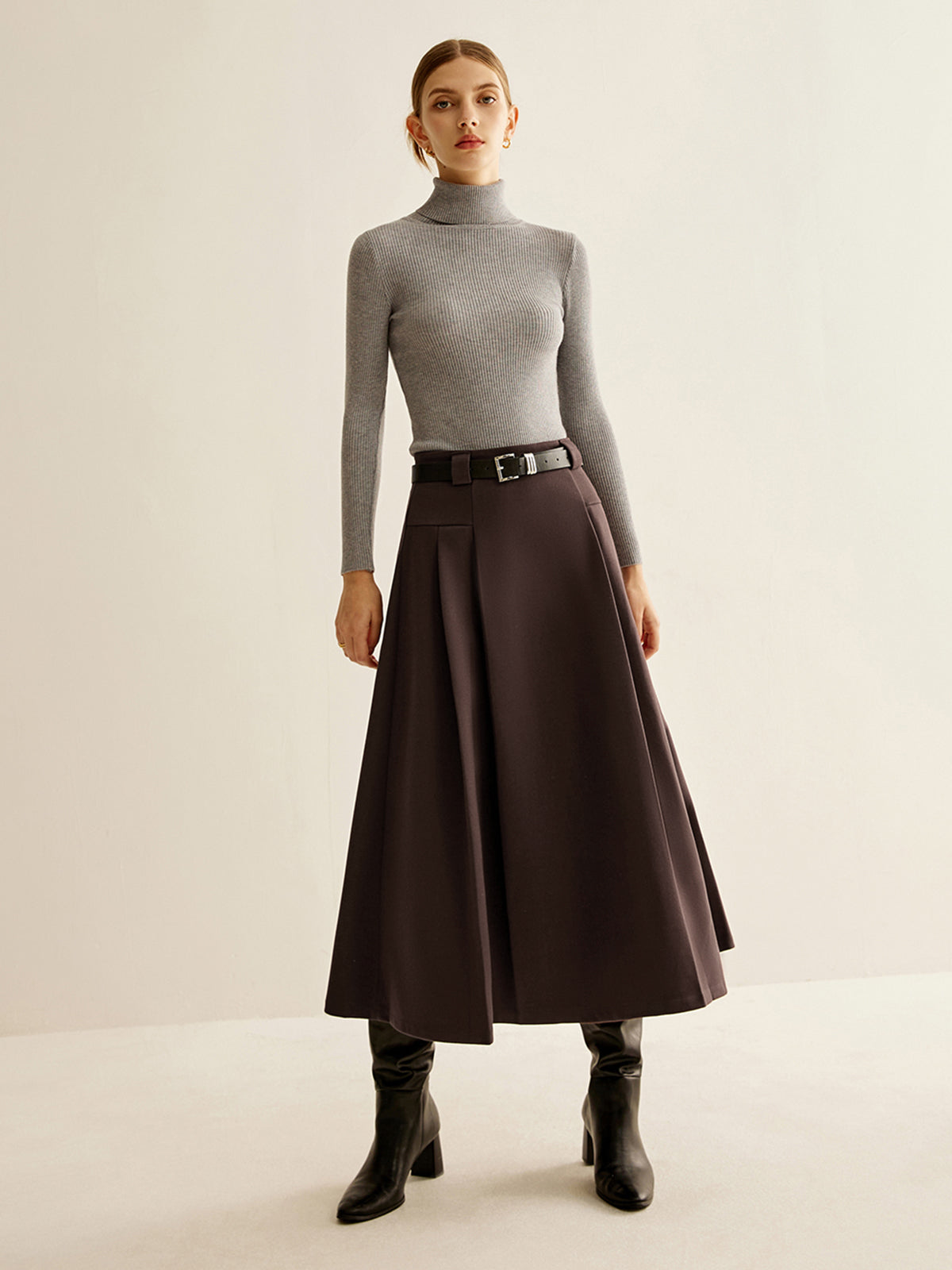 Belted Pleated Midi Skirt — Svelte Chic