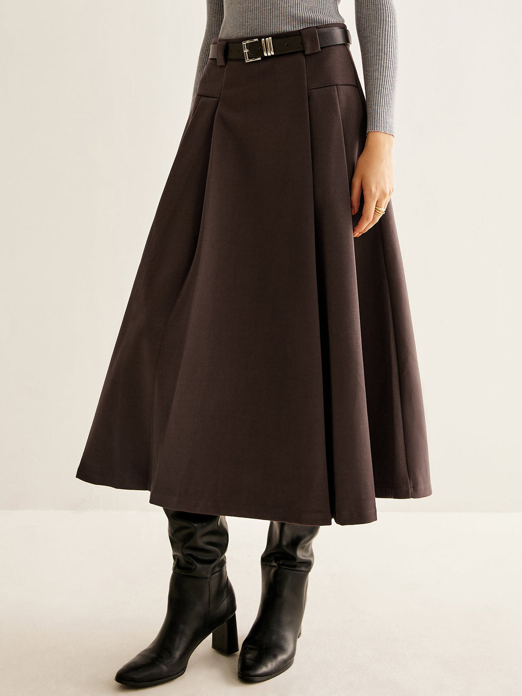 Belted Pleated Midi Skirt — Svelte Chic