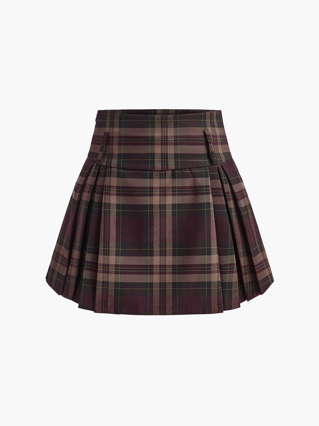 Check Zip Pleated Mini Skirt in Burgundy — Svelte Chic