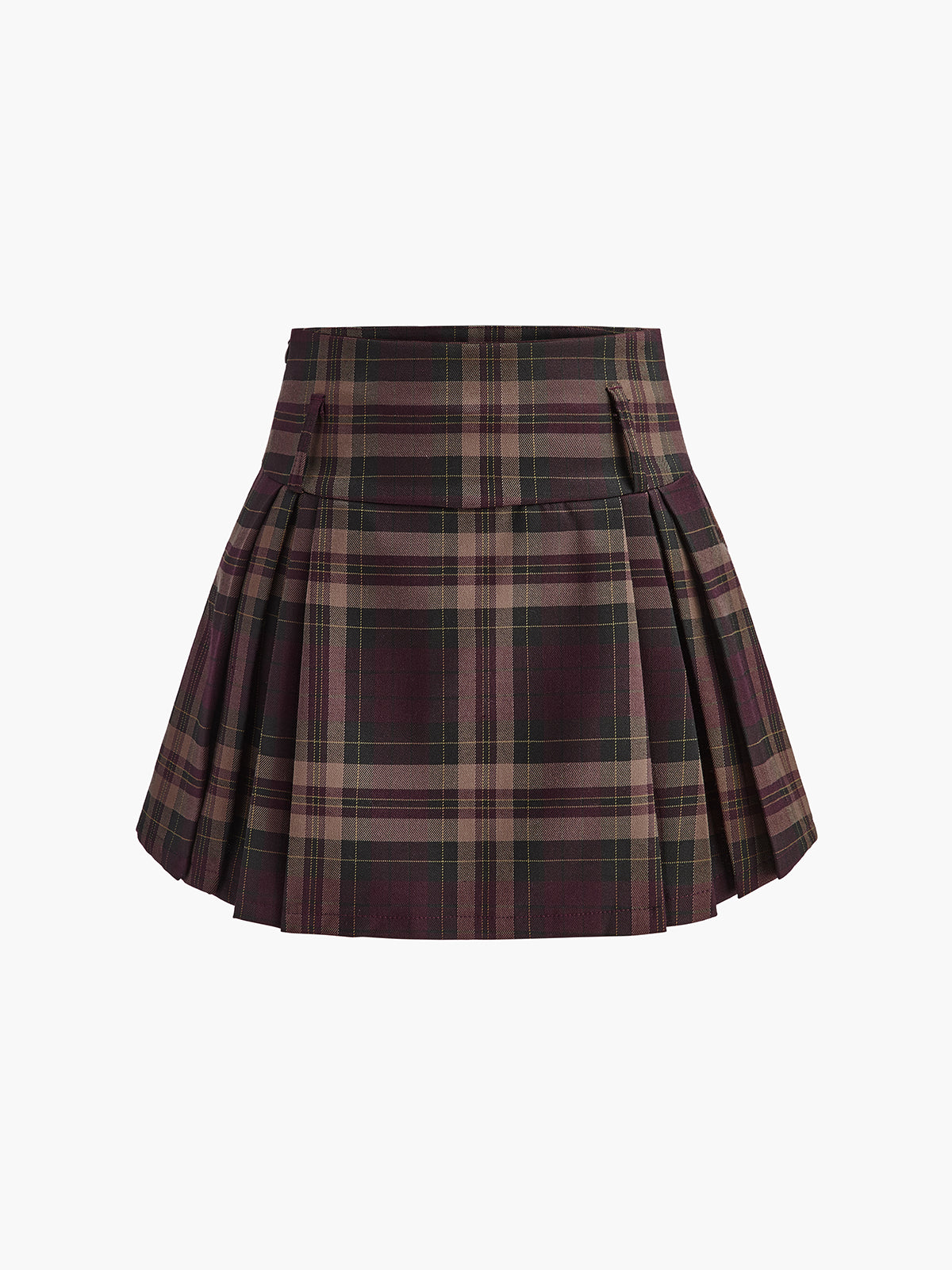 Check Zip Pleated Mini Skirt in Burgundy — Svelte Chic