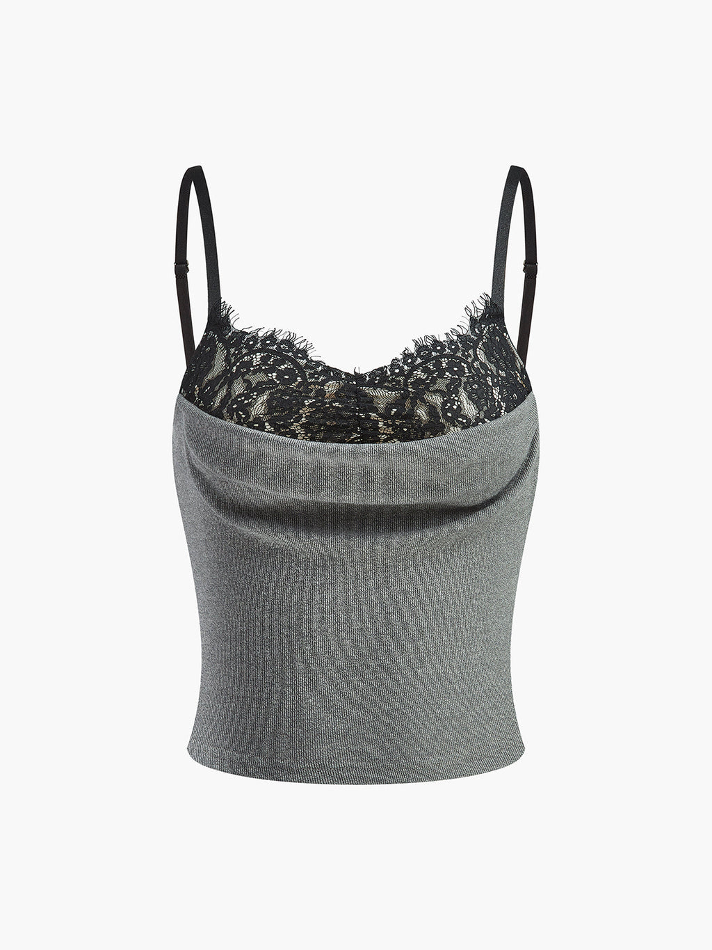 Lace Panel Ribbed Cami Top in Grey — Svelte Chic