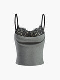 Lace Panel Ribbed Cami Top in Grey — Svelte Chic