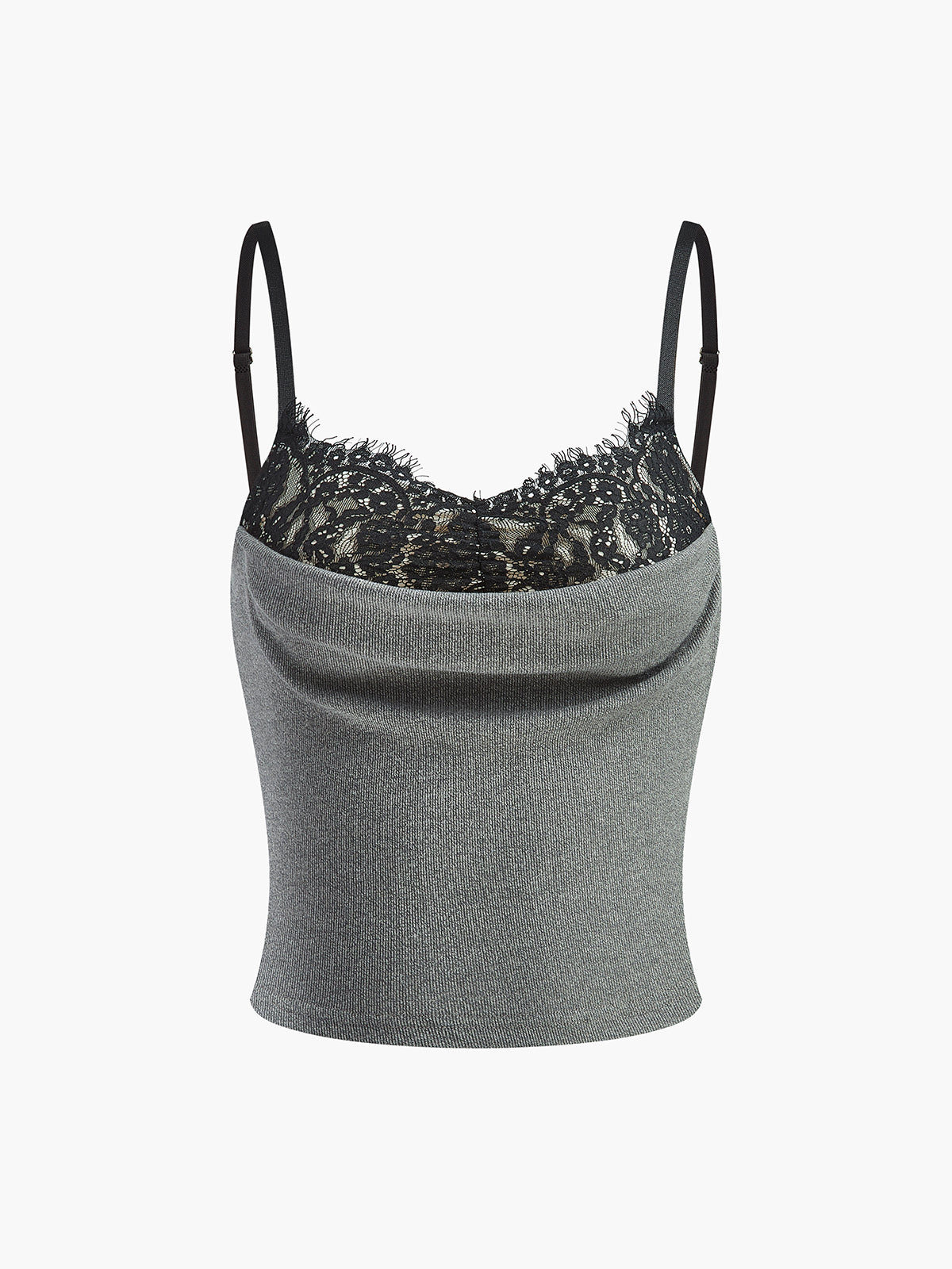 Lace Panel Ribbed Cami Top in Grey — Svelte Chic