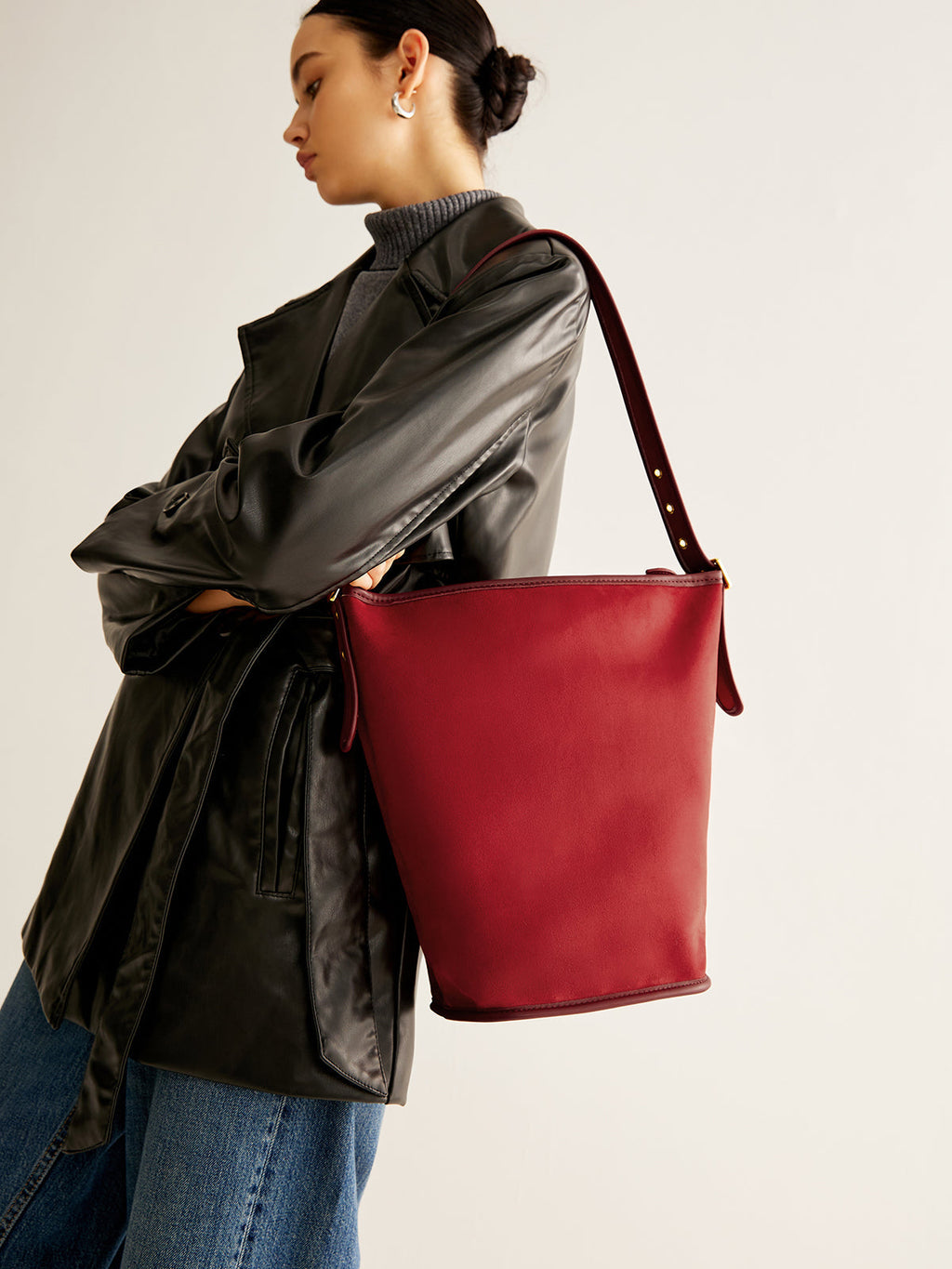 Adjustable Strap Suede Bucket Bag — Svelte Chic