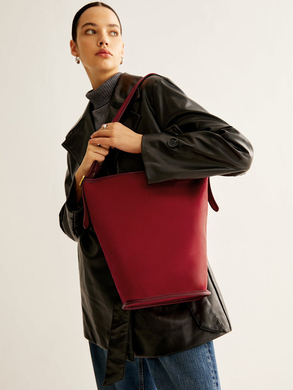 Adjustable Strap Suede Bucket Bag — Svelte Chic