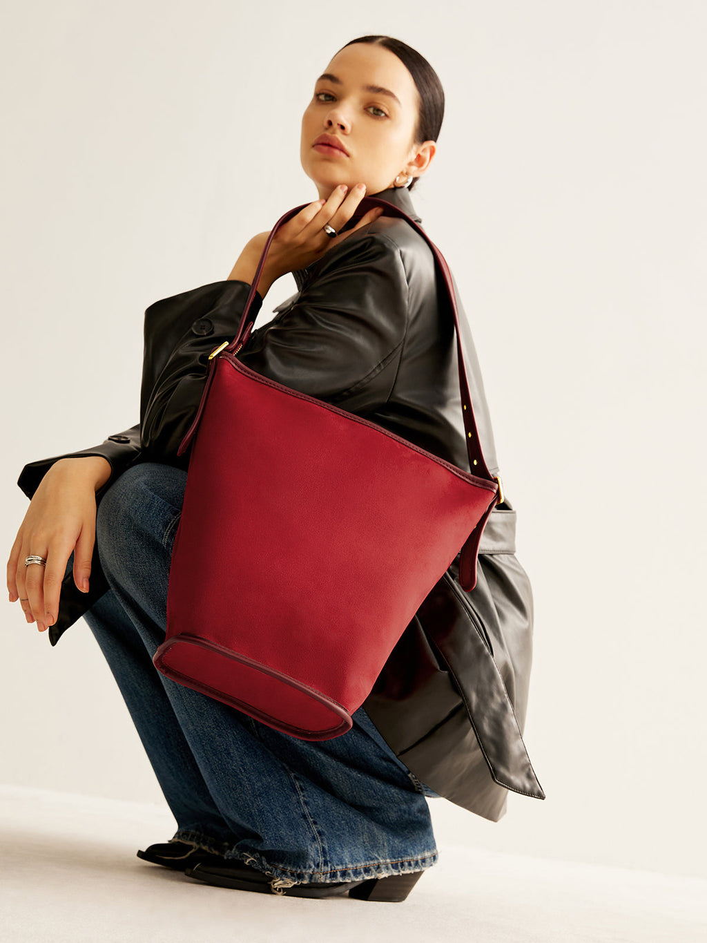 Adjustable Strap Suede Bucket Bag — Svelte Chic