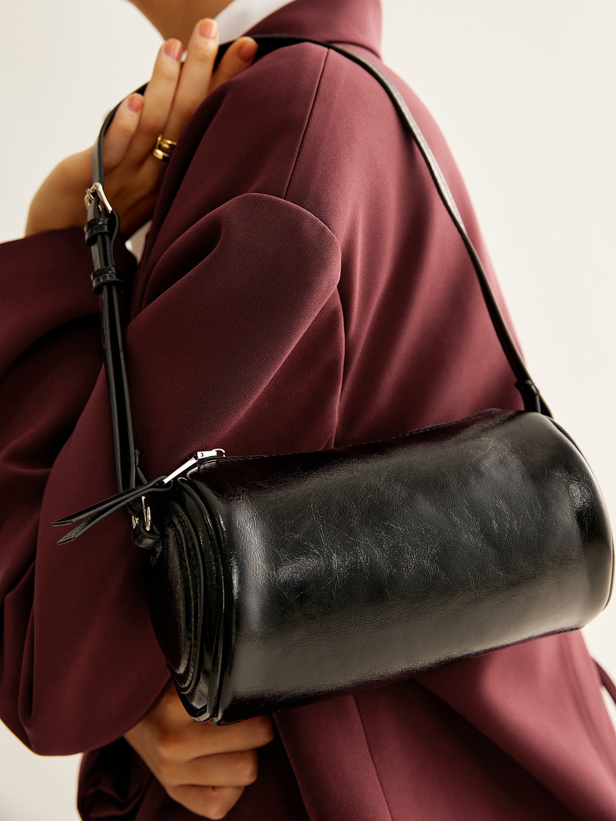 Cylindrical Zip Bowling Shoulder Bag in Black — Svelte Chic