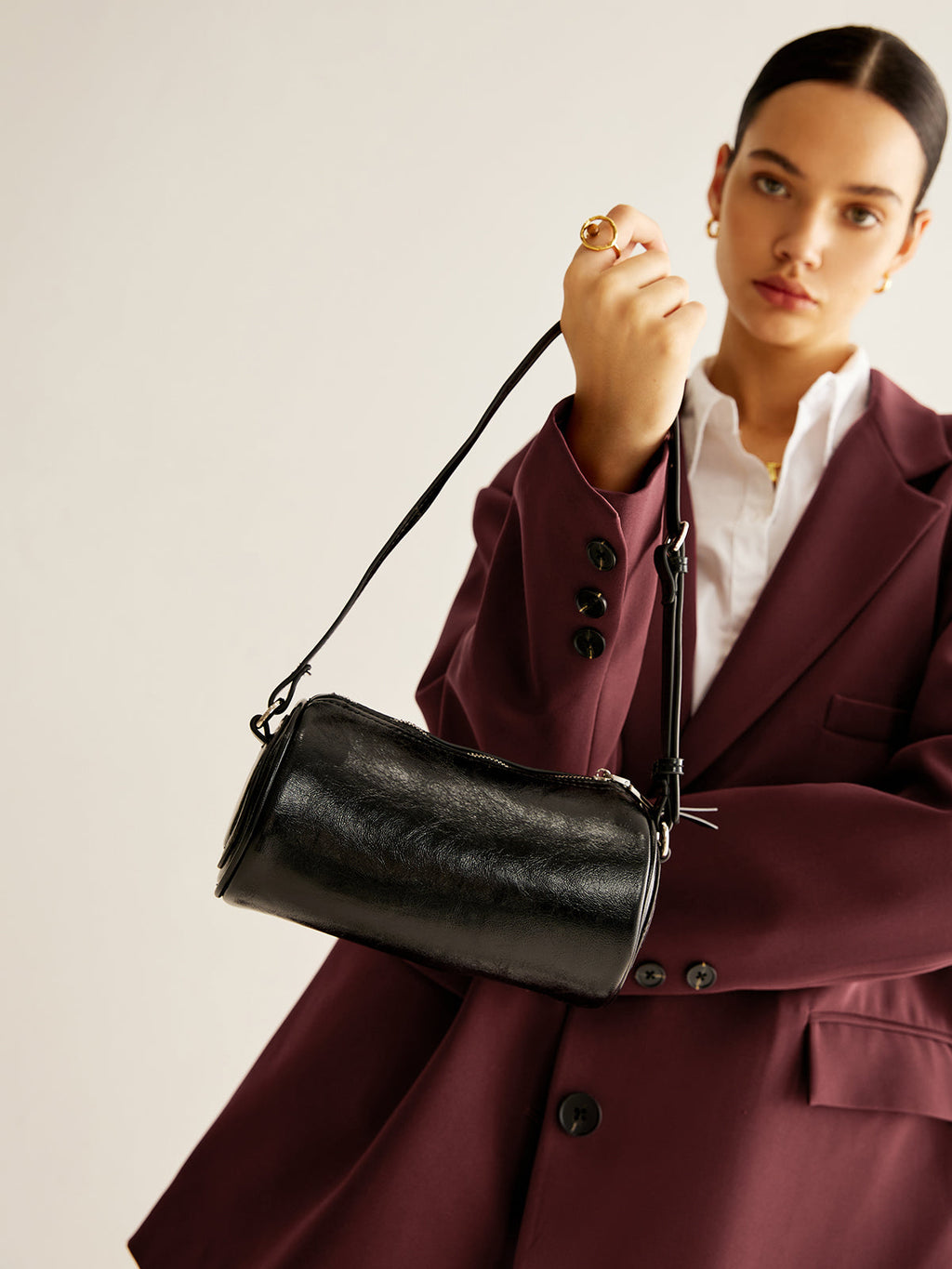 Cylindrical Zip Bowling Shoulder Bag — Svelte Chic