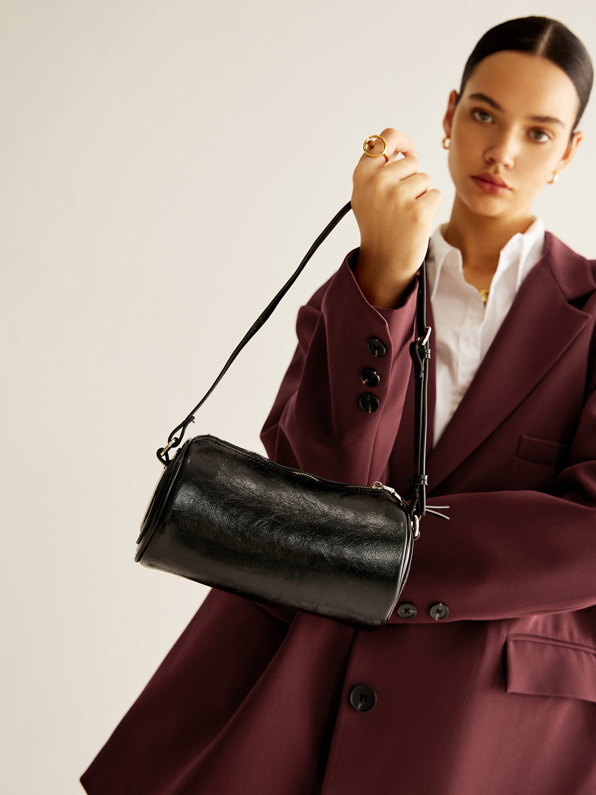 Cylindrical Zip Bowling Shoulder Bag — Svelte Chic