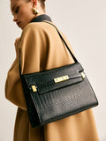 Crocodile Embossed Shoulder Bag in Black — Svelte Chic