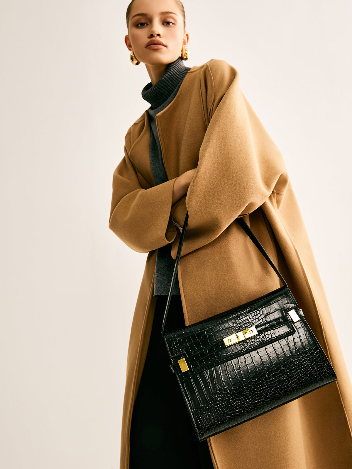 Crocodile Embossed Shoulder Bag — Svelte Chic