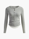 Cotton Pleated Zip Top in Grey — Svelte Chic