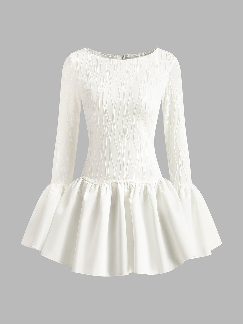 Button Ruffle Long Sleeve Mini Dress in White — Svelte Chic