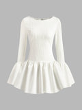 Button Ruffle Long Sleeve Mini Dress in White — Svelte Chic