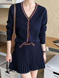 V-Neck Ruffle Jersey Skirt Set in Navy — Svelte Chic