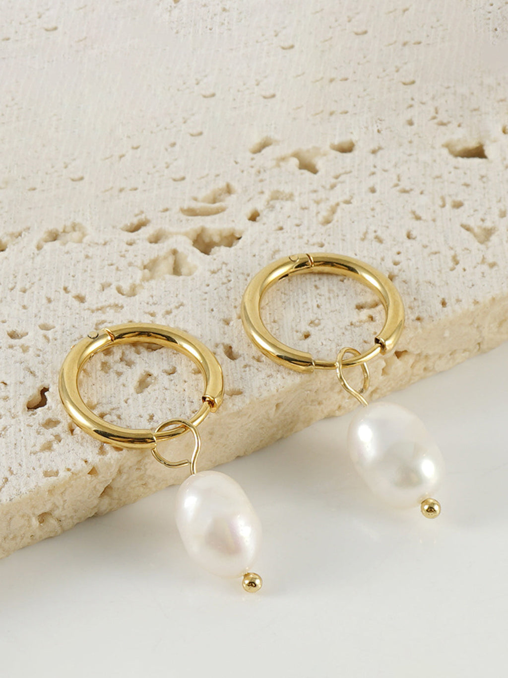 Hoop Pearl Drop Earrings in Gold — Svelte Chic