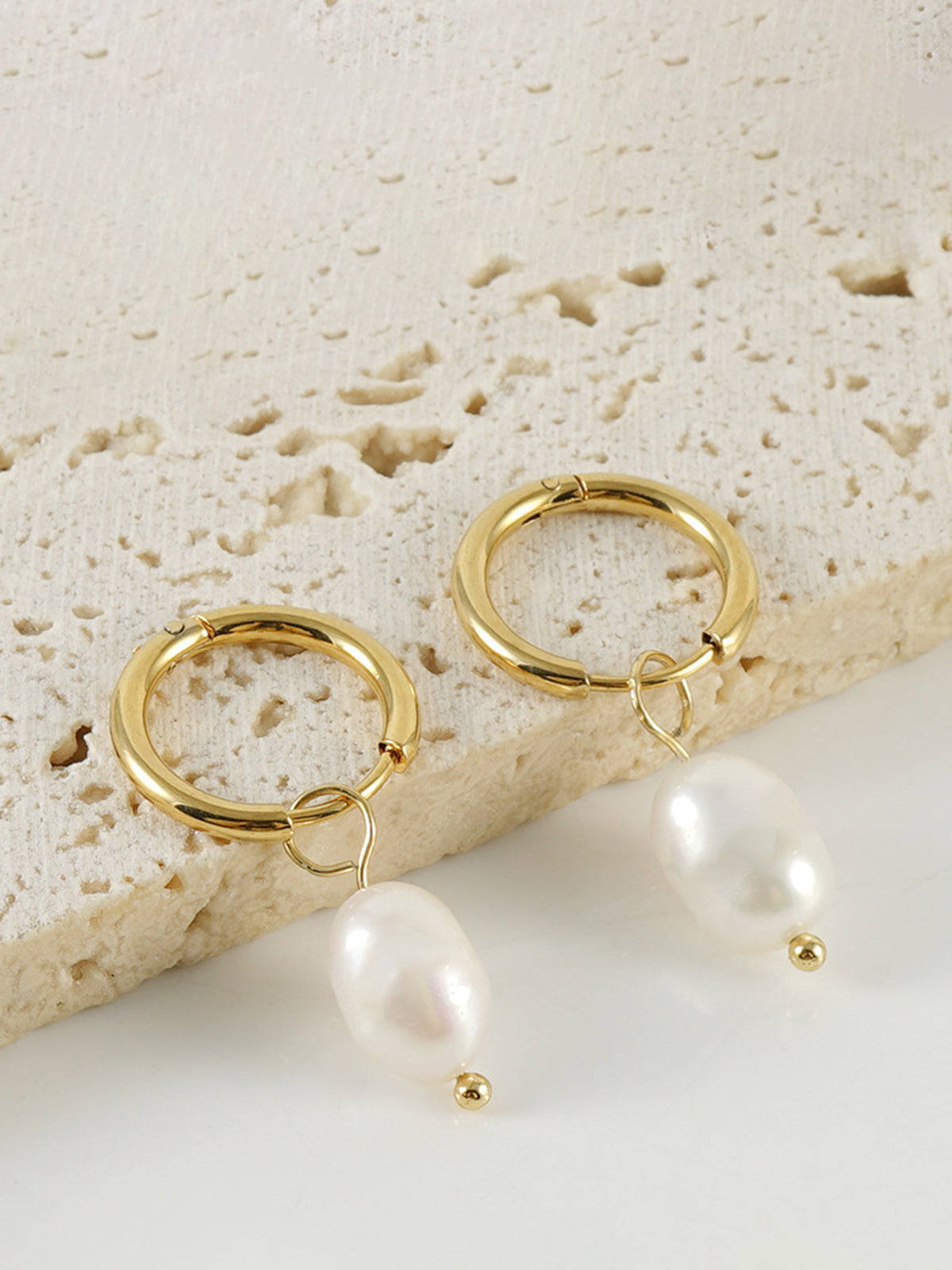 Hoop Pearl Drop Earrings in Gold — Svelte Chic