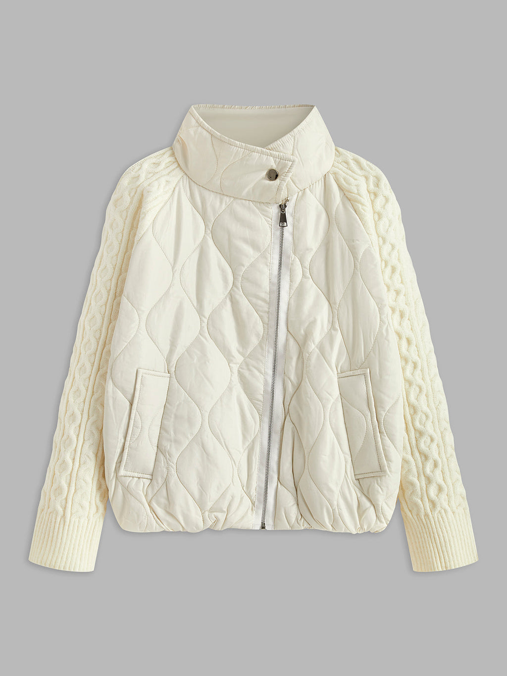 Button Clasp Panel Knit Jacket in Off-White — Svelte Chic