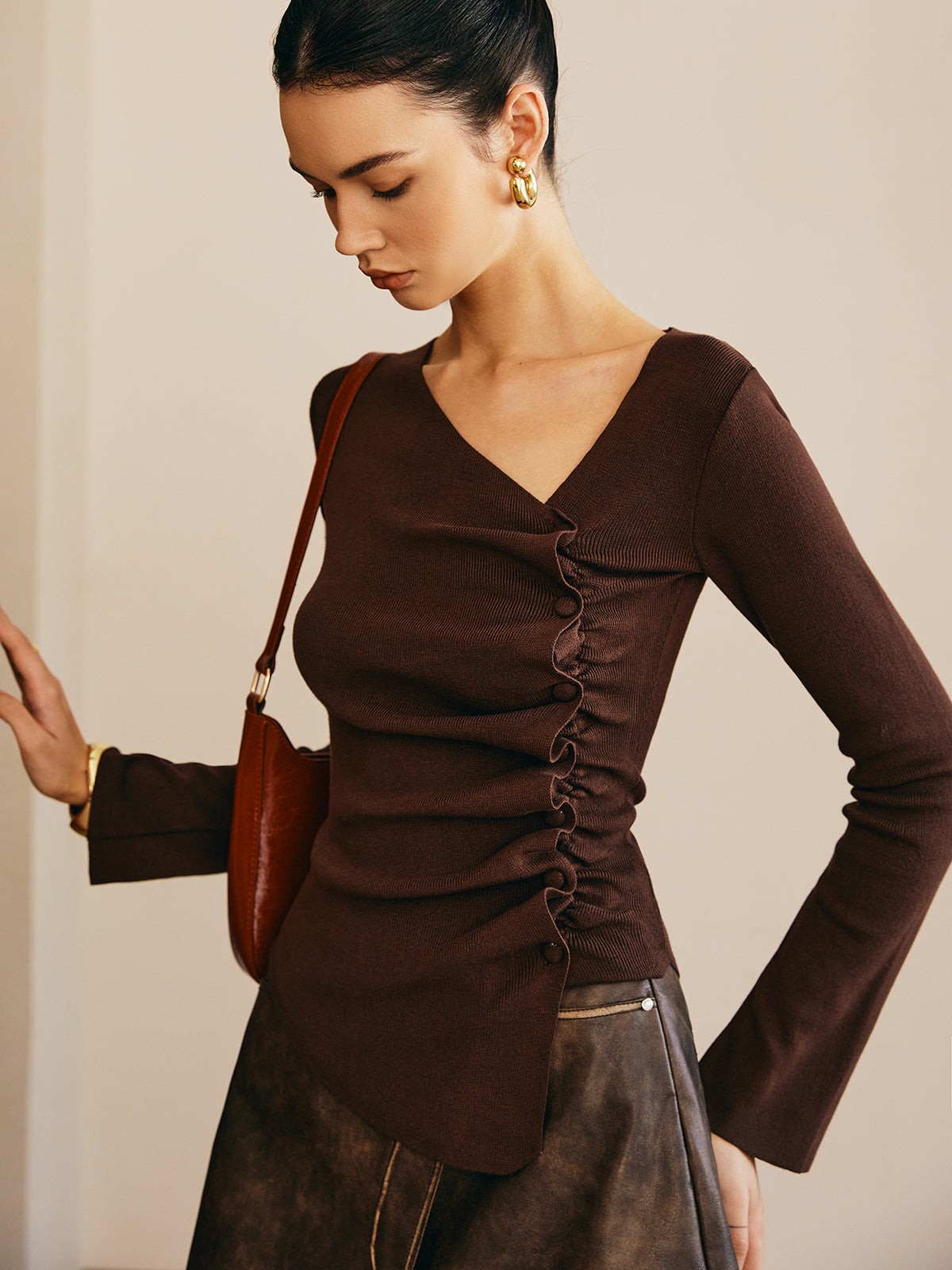 Asymmetric Pleated Slim Sweater — Svelte Chic