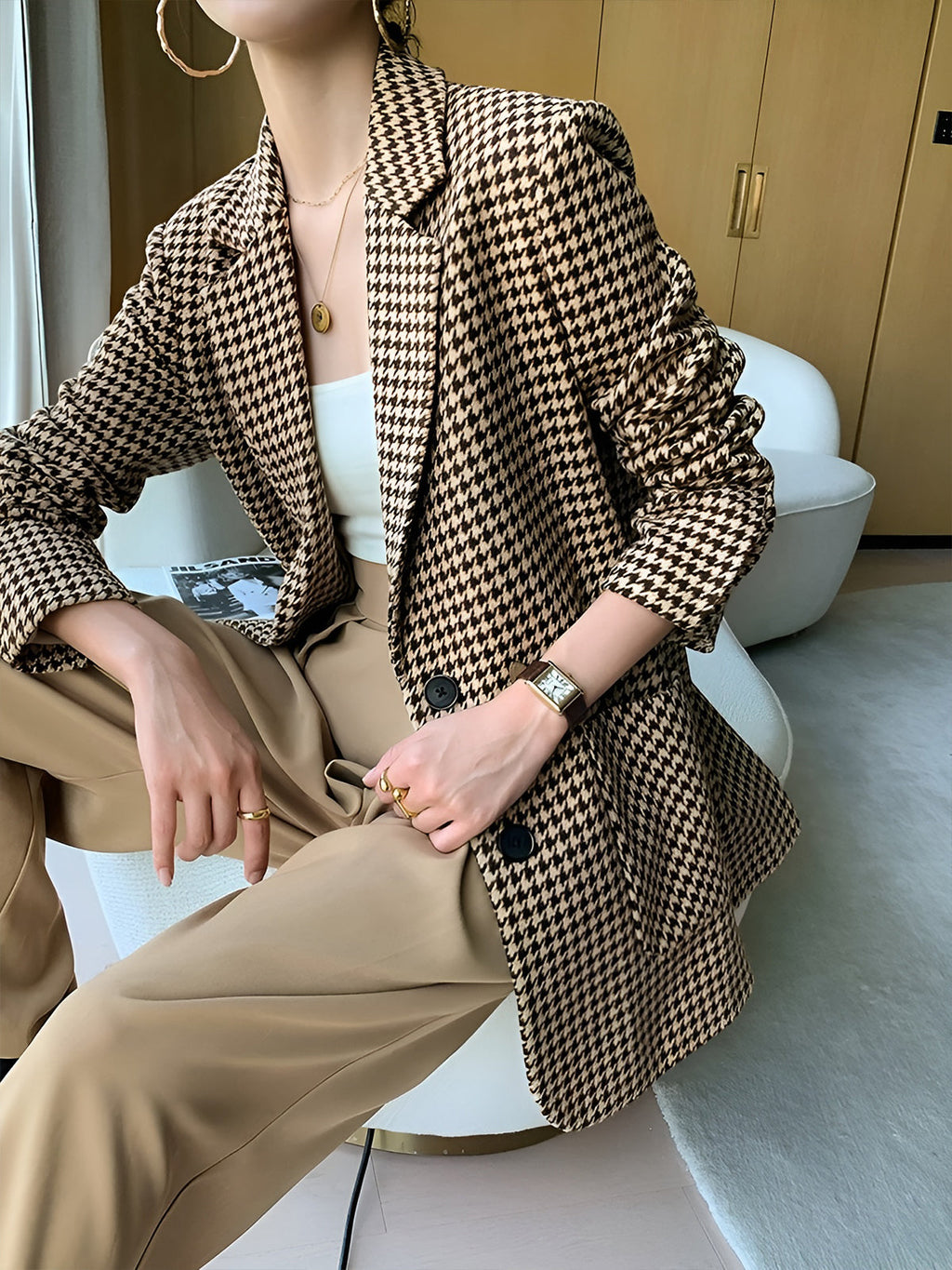 Patterned Blazer with Lapel Collar — Svelte Chic
