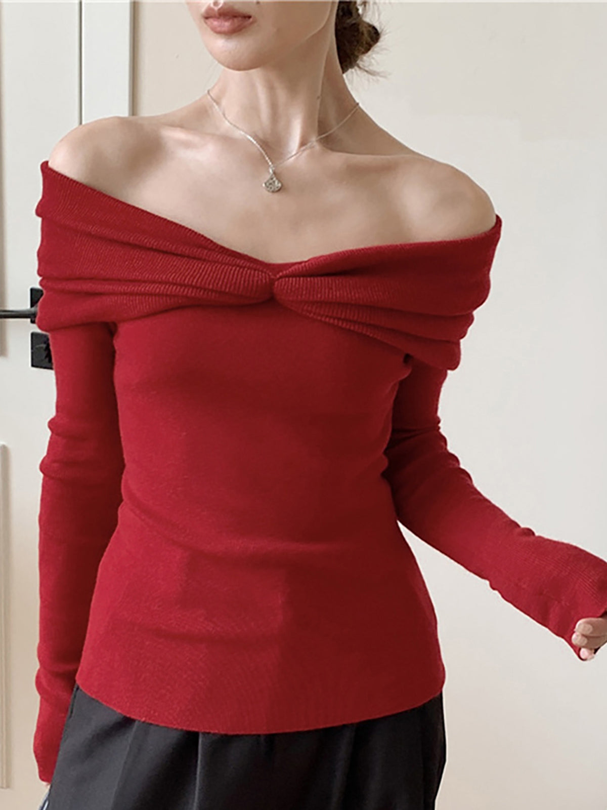 Wool Blend Knotted Ruched Knit Top — Svelte Chic