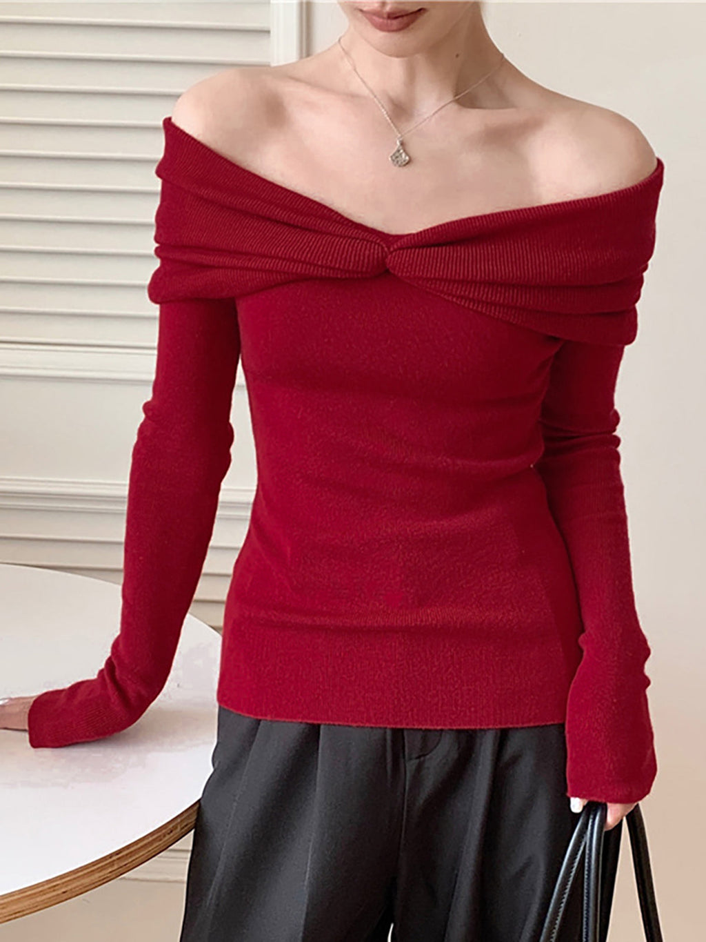 Wool Blend Knotted Ruched Knit Top — Svelte Chic