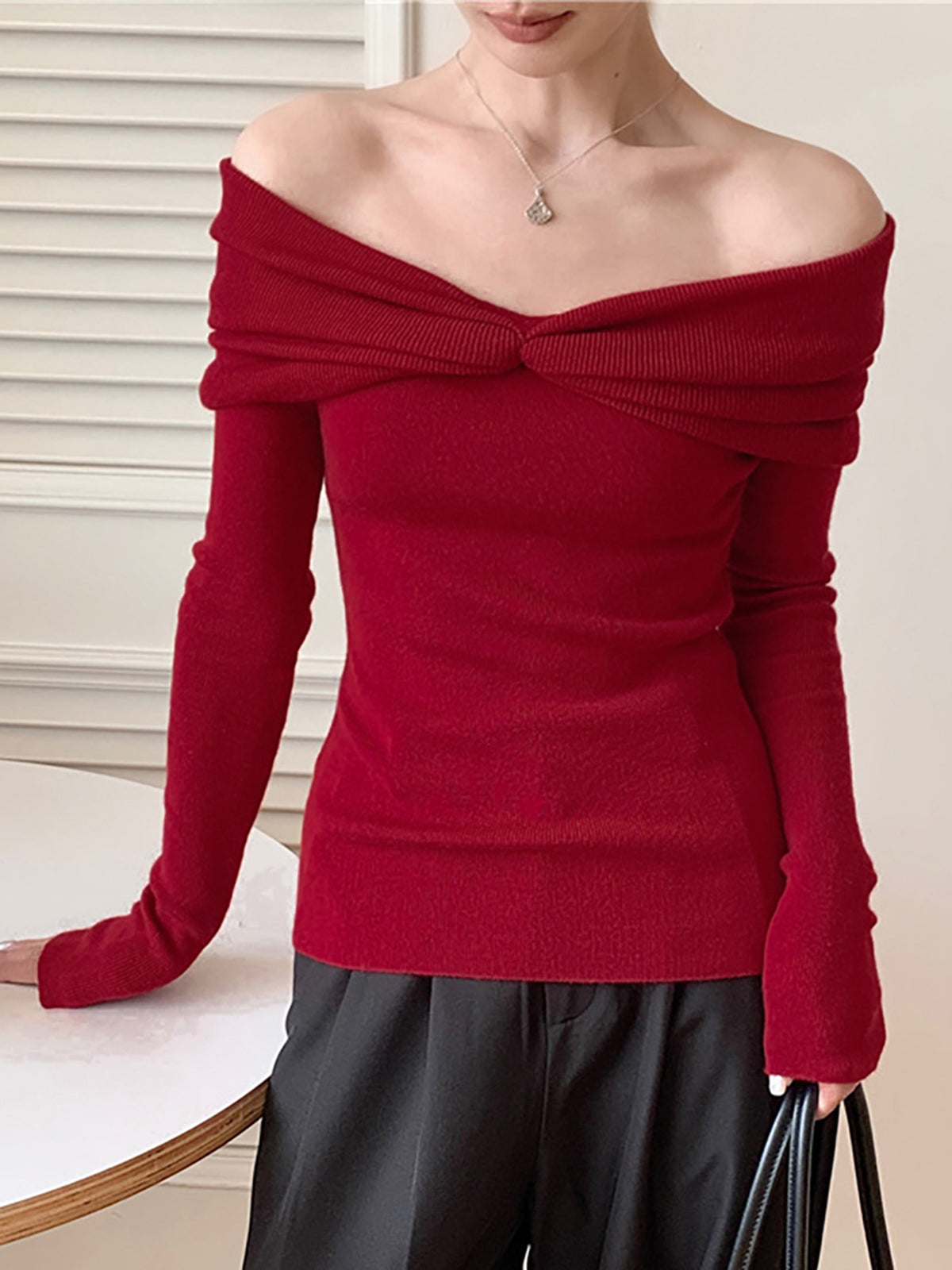 Wool Blend Knotted Ruched Knit Top — Svelte Chic