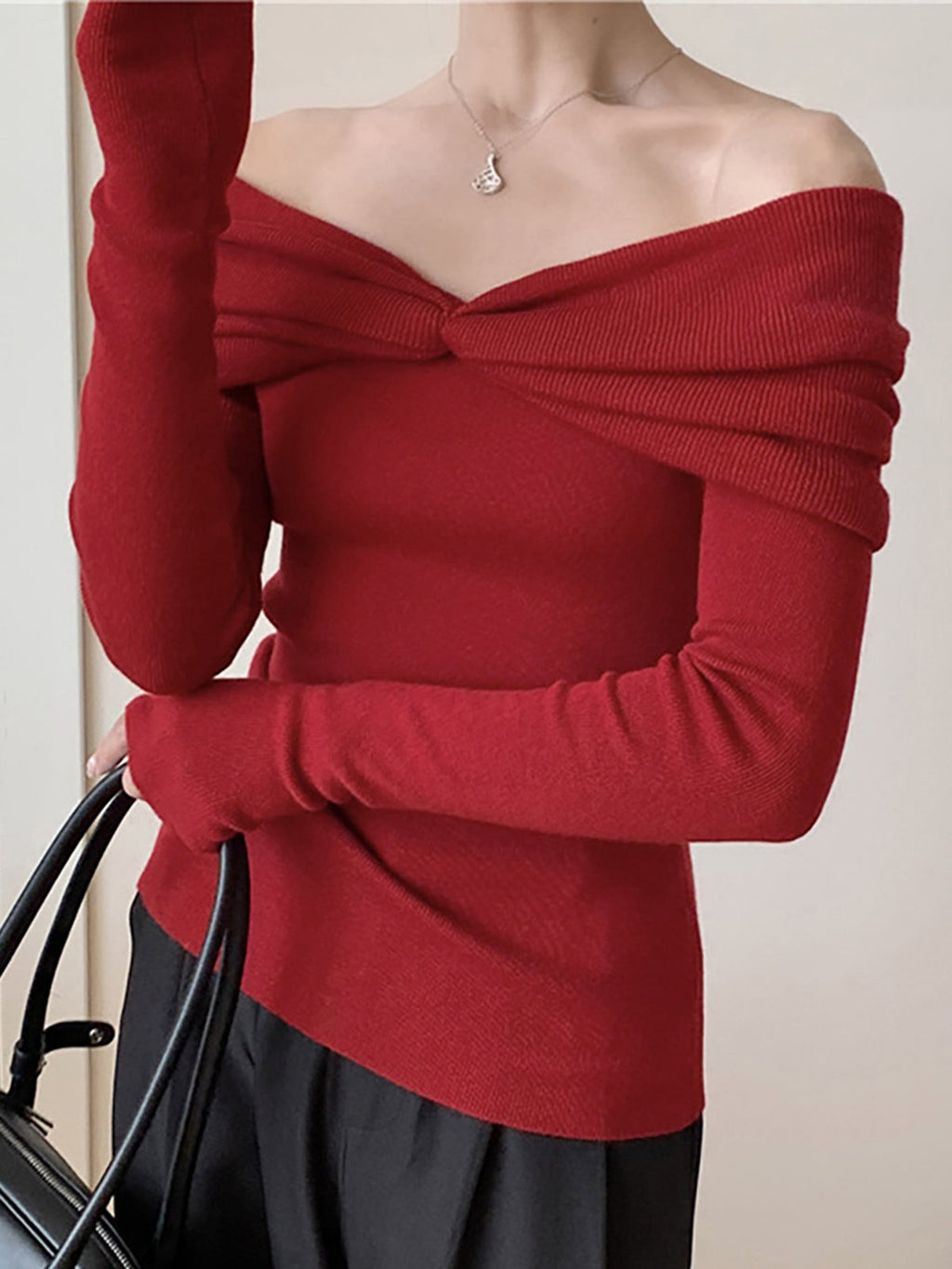 Wool Blend Knotted Ruched Knit Top — Svelte Chic
