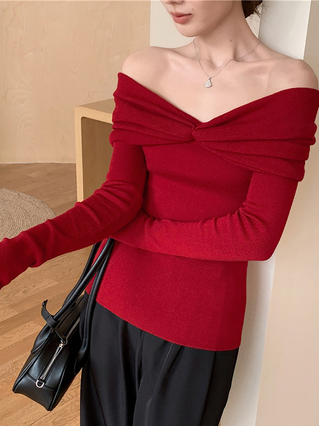 Wool Blend Knotted Ruched Knit Top — Svelte Chic