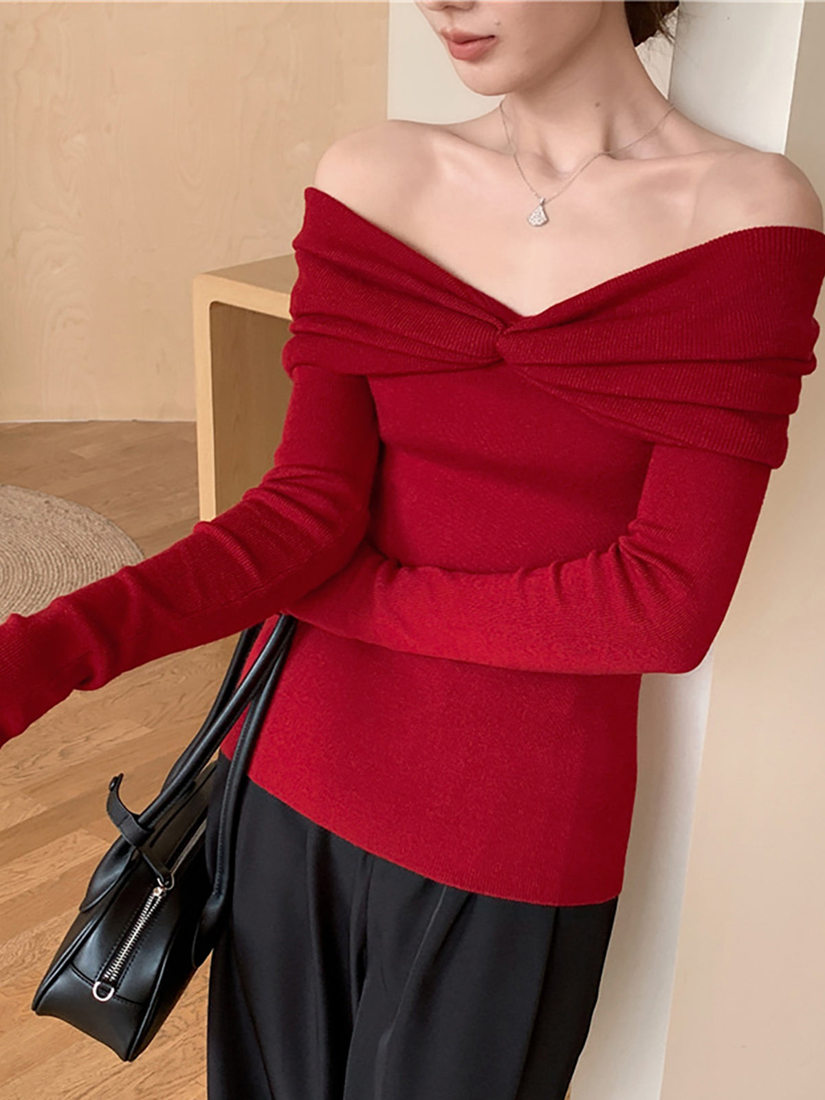 Wool Blend Knotted Ruched Knit Top — Svelte Chic