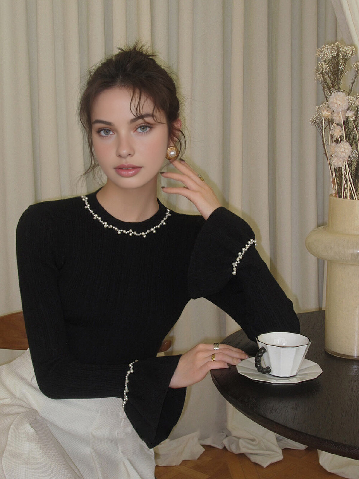 Beaded Ruffle Knit Top — Svelte Chic