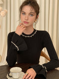 Beaded Ruffle Knit Top in Black — Svelte Chic