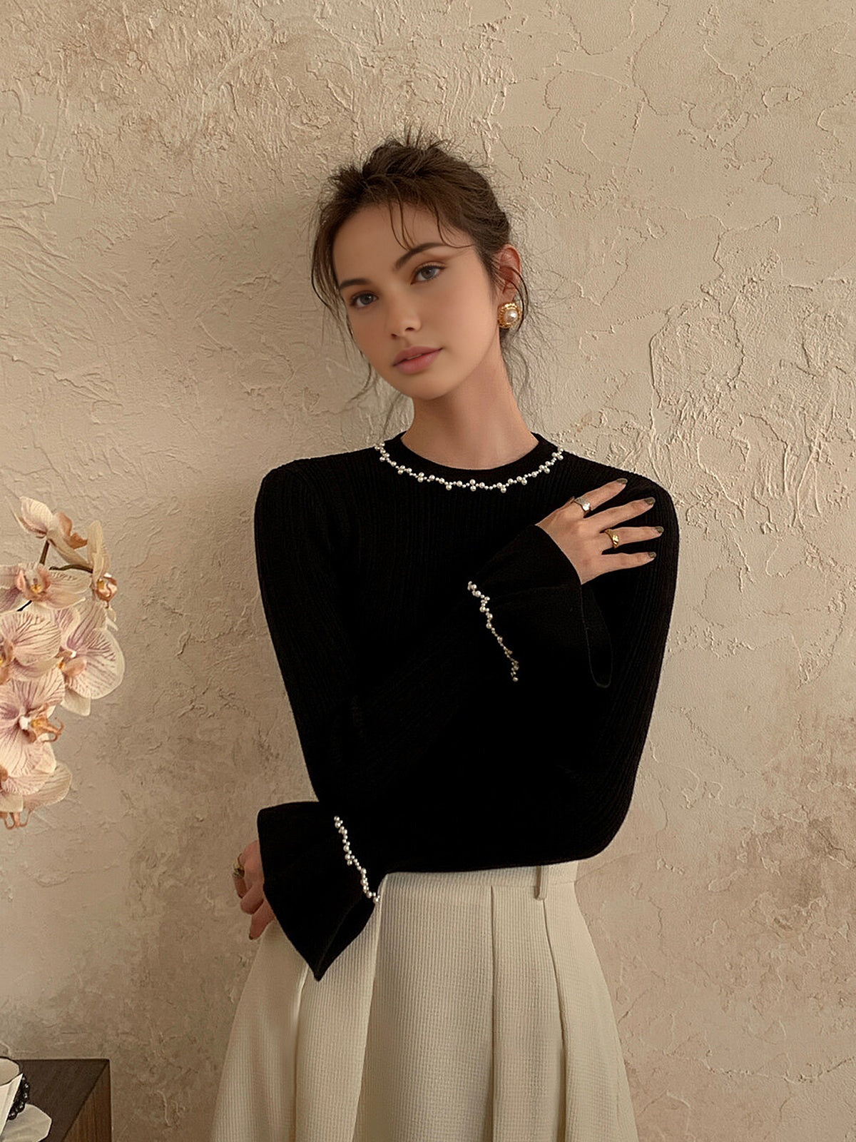 Beaded Ruffle Knit Top — Svelte Chic