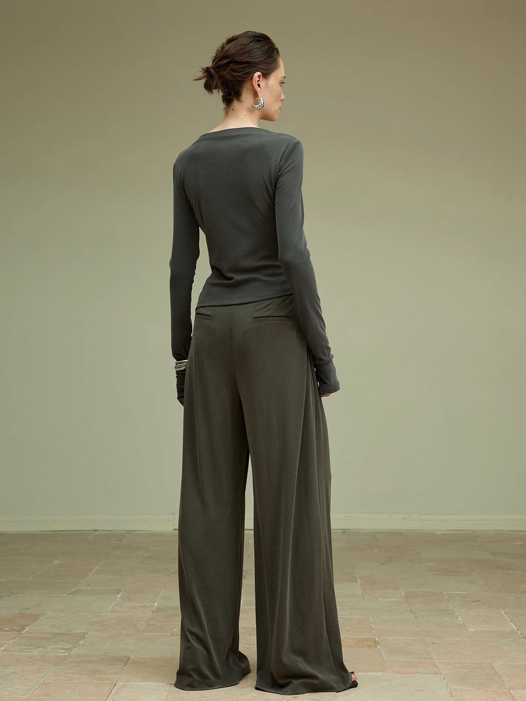 Asymmetric Pleated Jersey Blouse — Svelte Chic