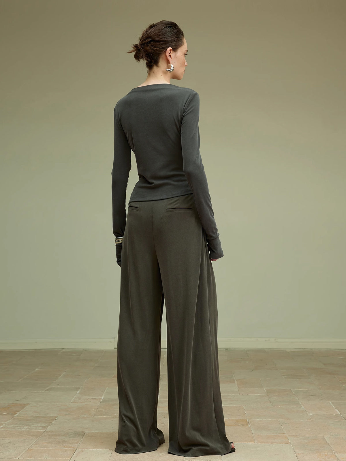 Asymmetric Pleated Jersey Blouse — Svelte Chic