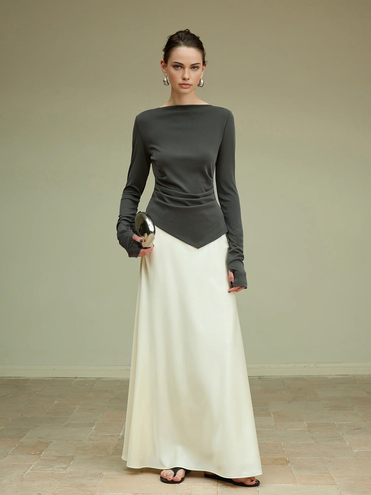 Asymmetric Pleated Jersey Blouse — Svelte Chic
