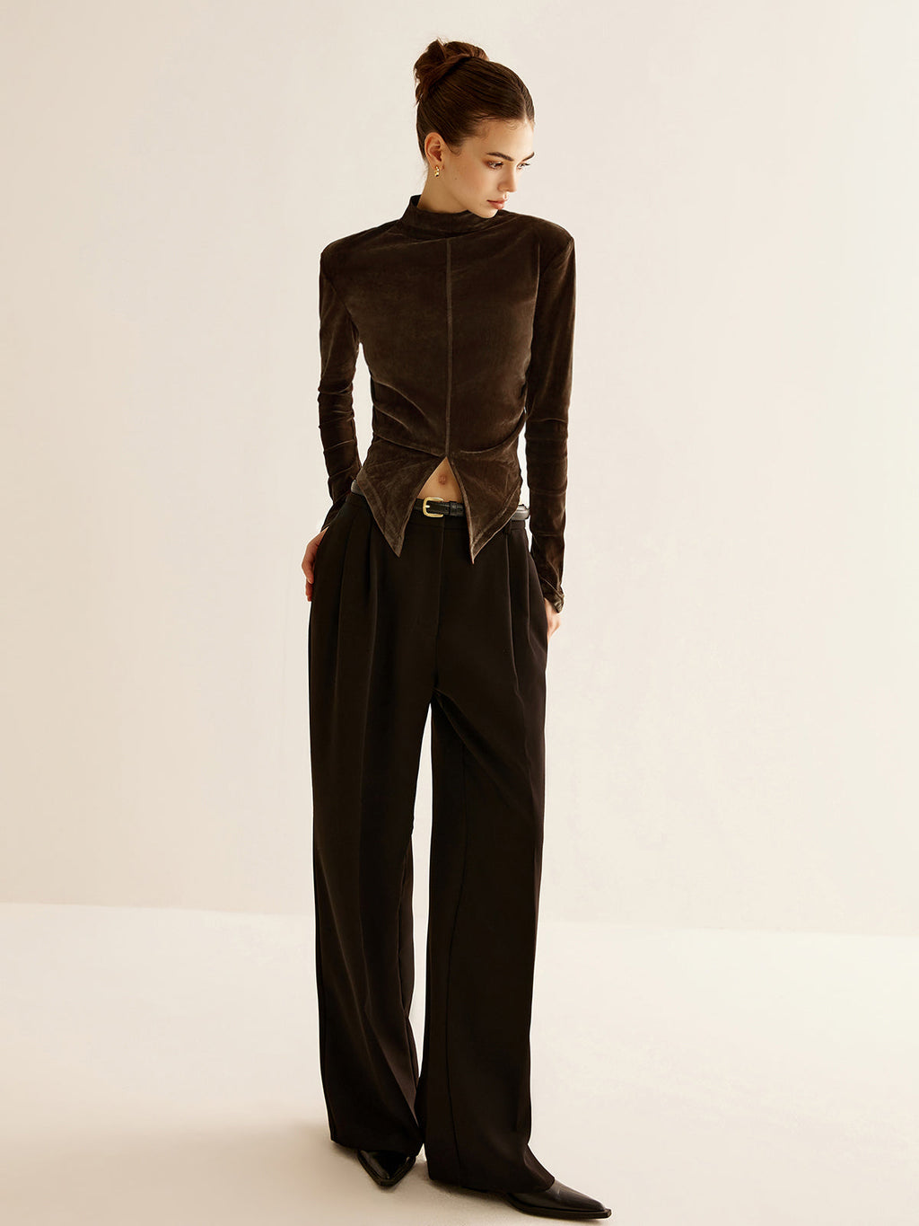 Velvet Mock Neck Slit Top — Svelte Chic