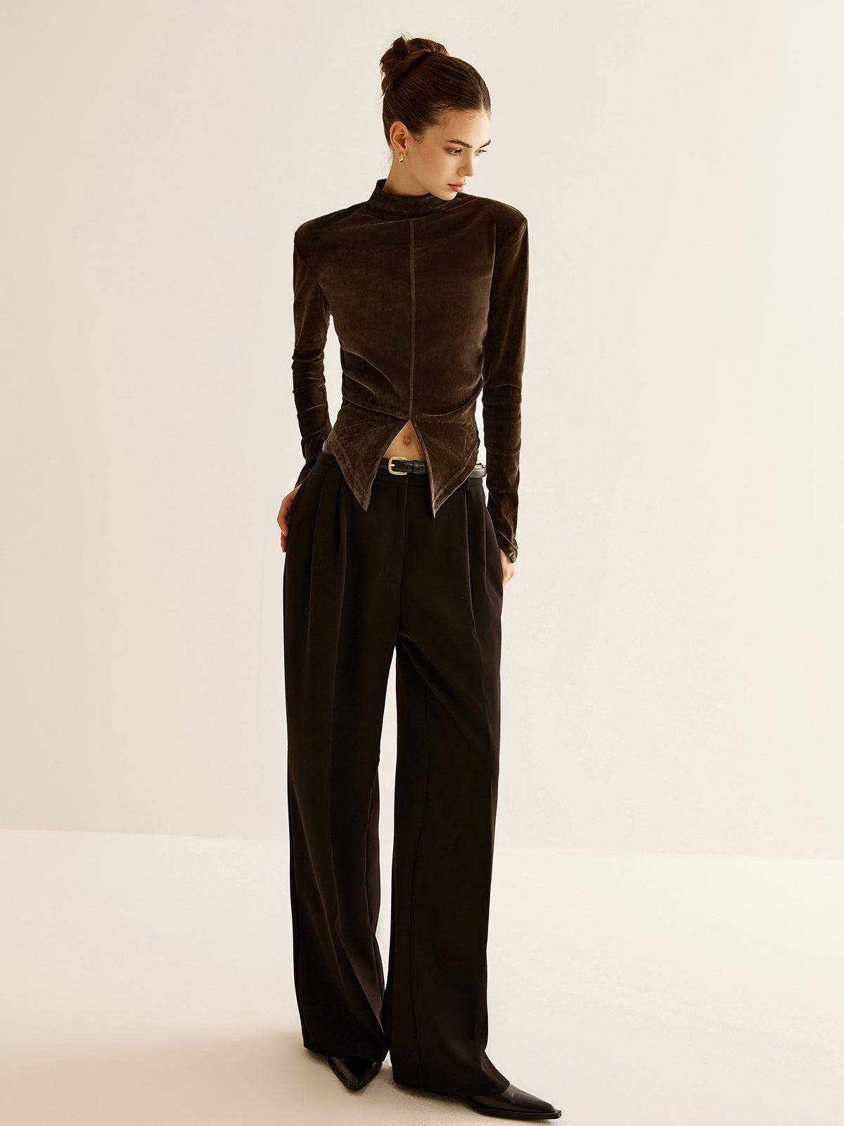 Velvet Mock Neck Slit Top — Svelte Chic