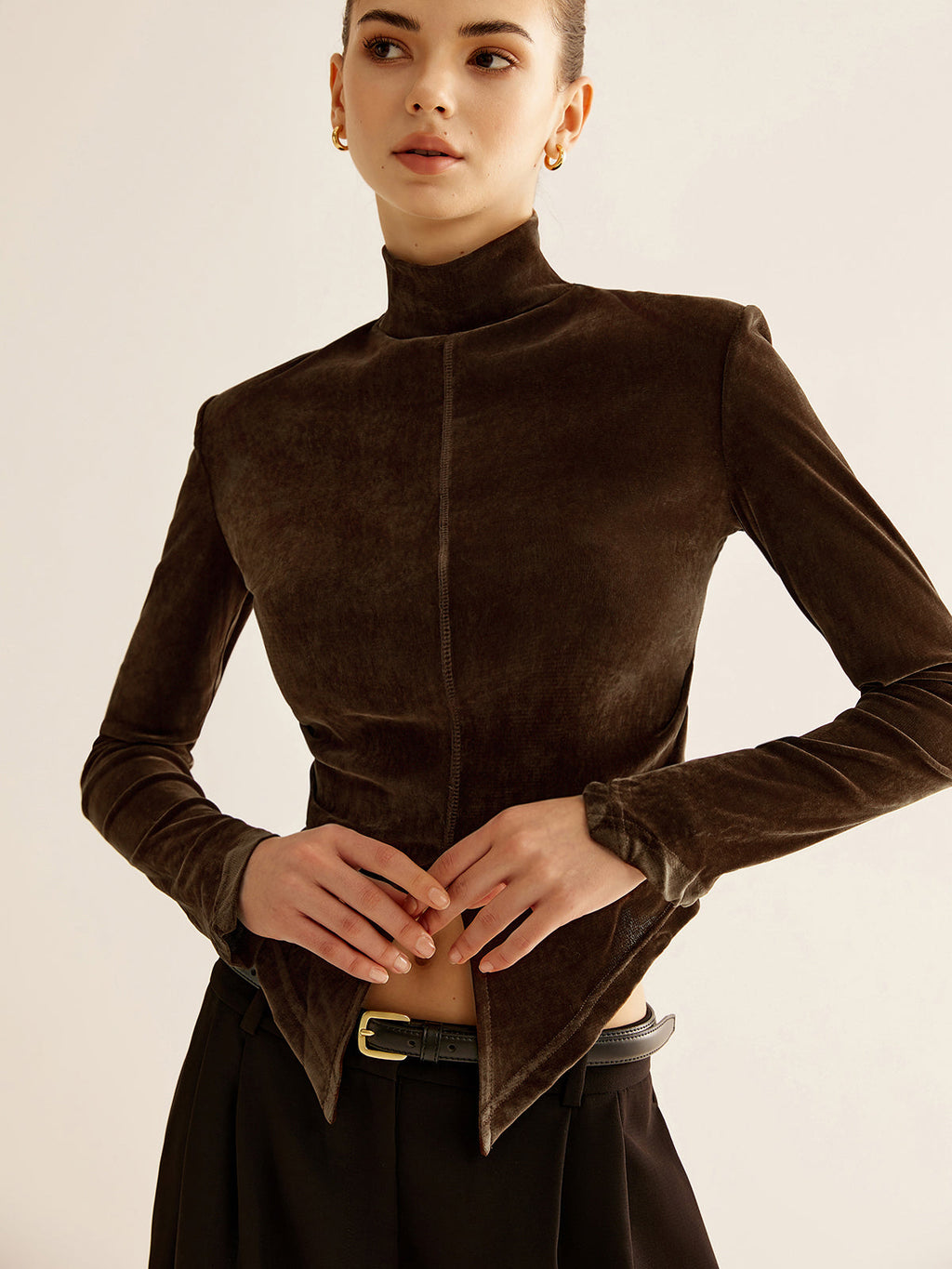 Velvet Mock Neck Slit Top — Svelte Chic