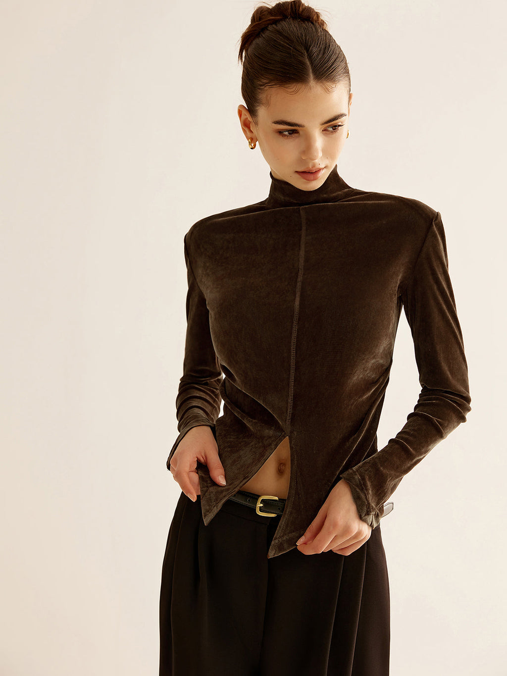 Velvet Mock Neck Slit Top — Svelte Chic