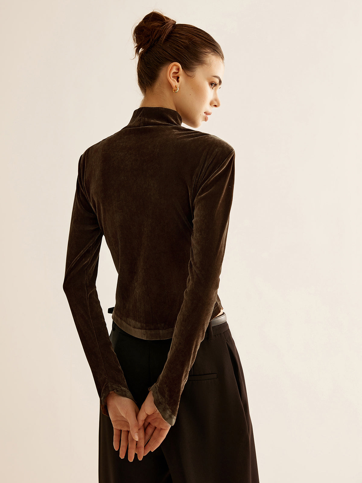 Velvet Mock Neck Slit Top — Svelte Chic