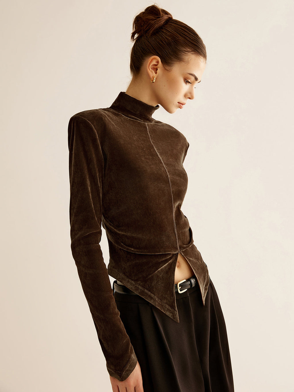 Velvet Mock Neck Slit Top — Svelte Chic